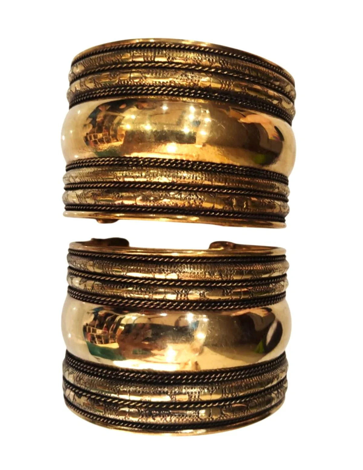 Antique Indian Tribal Golden Cuff Kada Bracelet Bangles (Pair of 2) Fancy Dress Costume Accessory for Girls - Image 2