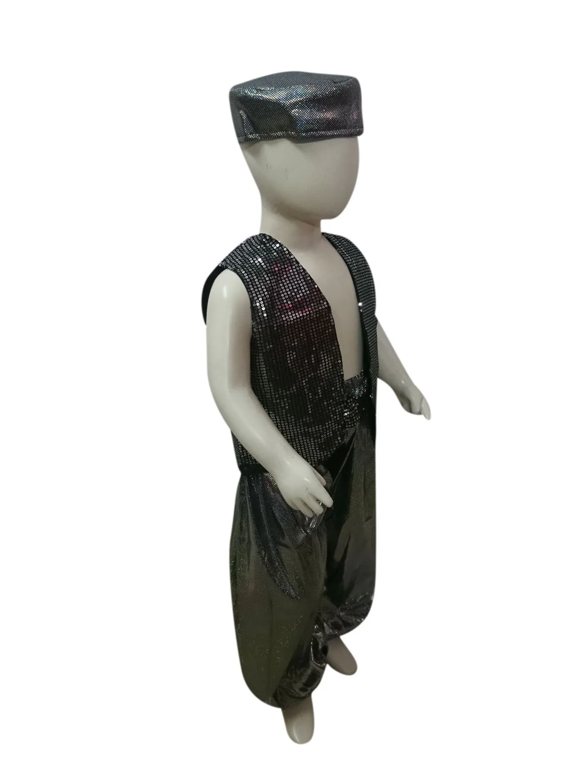 Arabian Boys Belly Dance Western Costume Shirt Harem Pant Cap Kids & Adult Fancy Dress Costume | Grey - Image 2