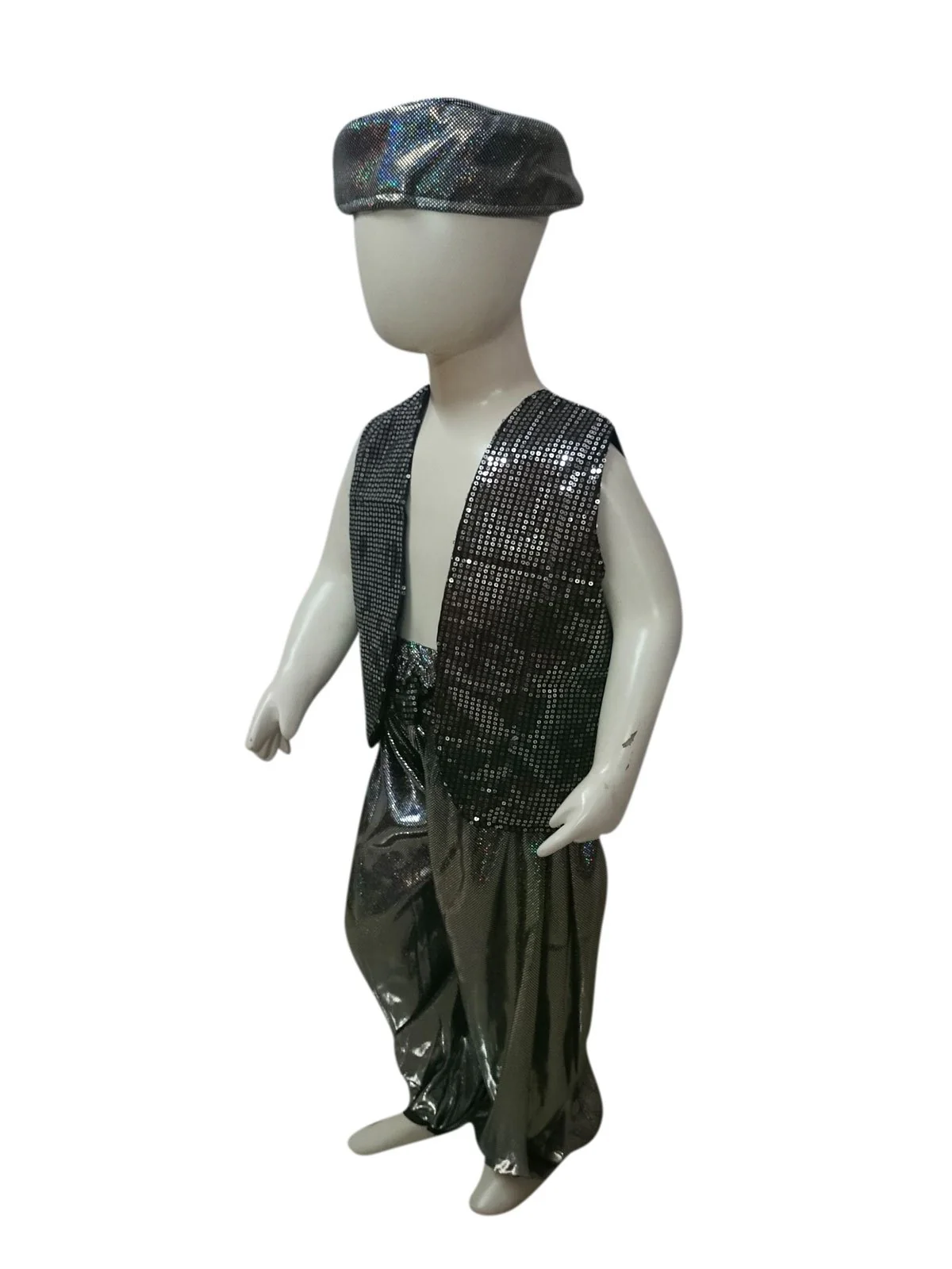 Arabian Boys Belly Dance Western Costume Shirt Harem Pant Cap Kids & Adult Fancy Dress Costume | Grey - Image 4