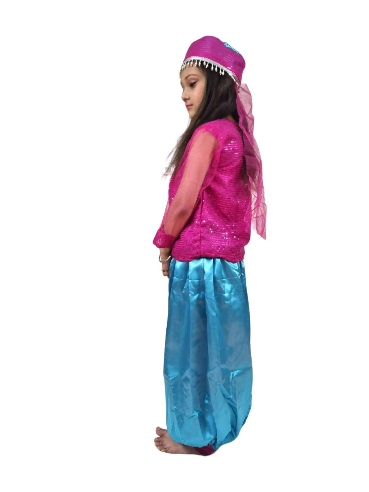 Arabian Girl Pink & Blue Belly Dance Western Dance Performance Costume for Girls Kids Fancy Dress Costume - Image 3