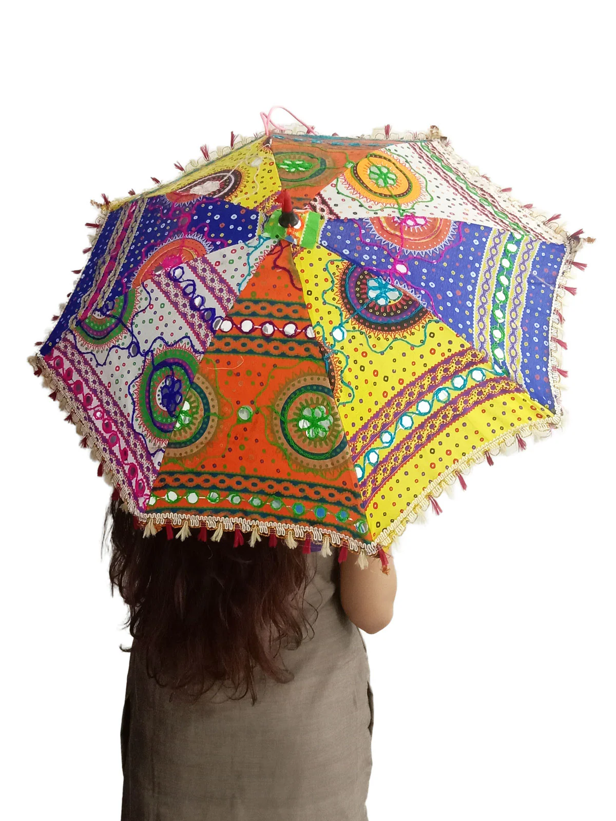 Artistic Hand Embroidered Fashionable Cotton Parasol Umbrella Kids & Adults Costume Accessories - Image 2