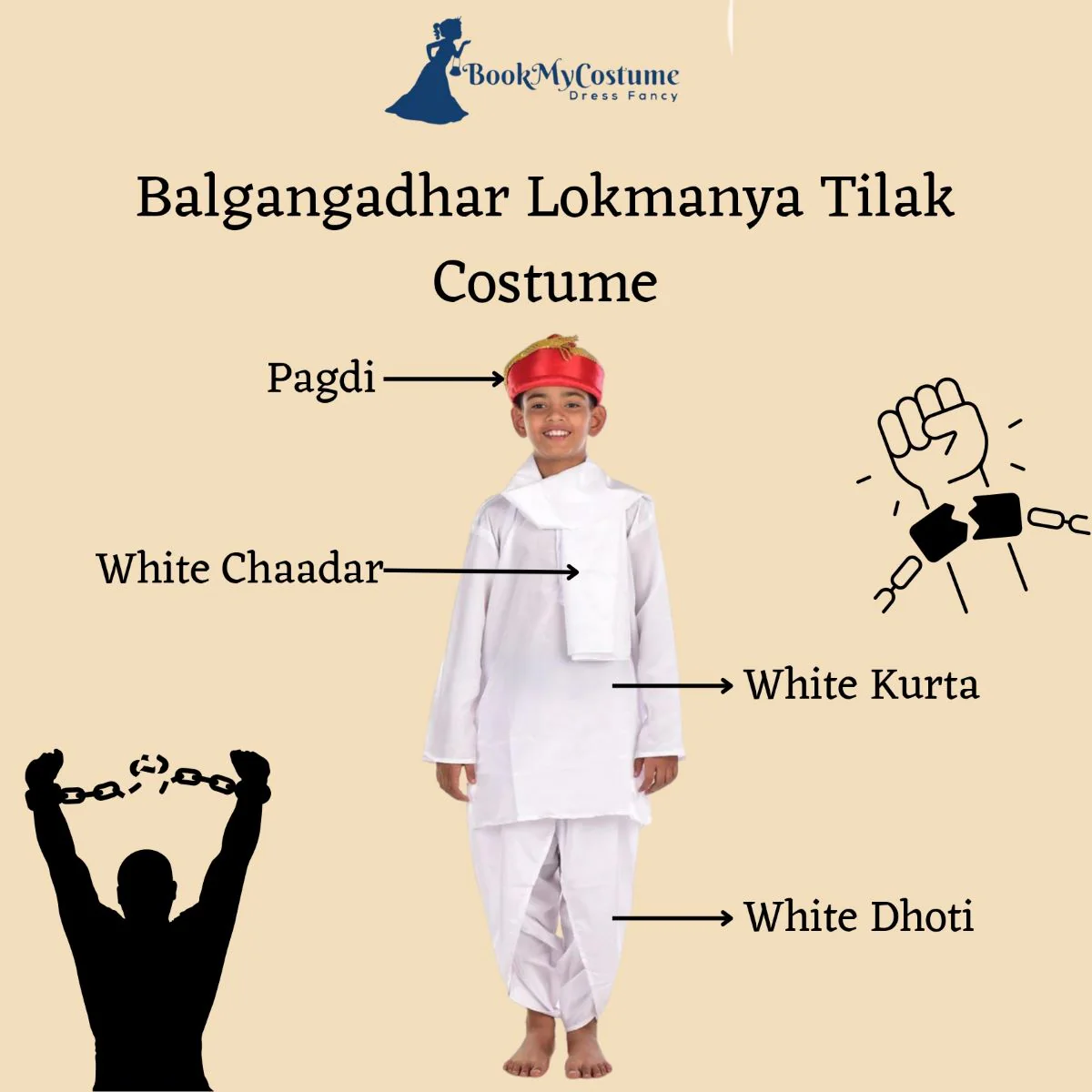Balgangadhar Lokmanya Tilak National Freedom Fighter Kids Fancy Dress Costume - Image 5