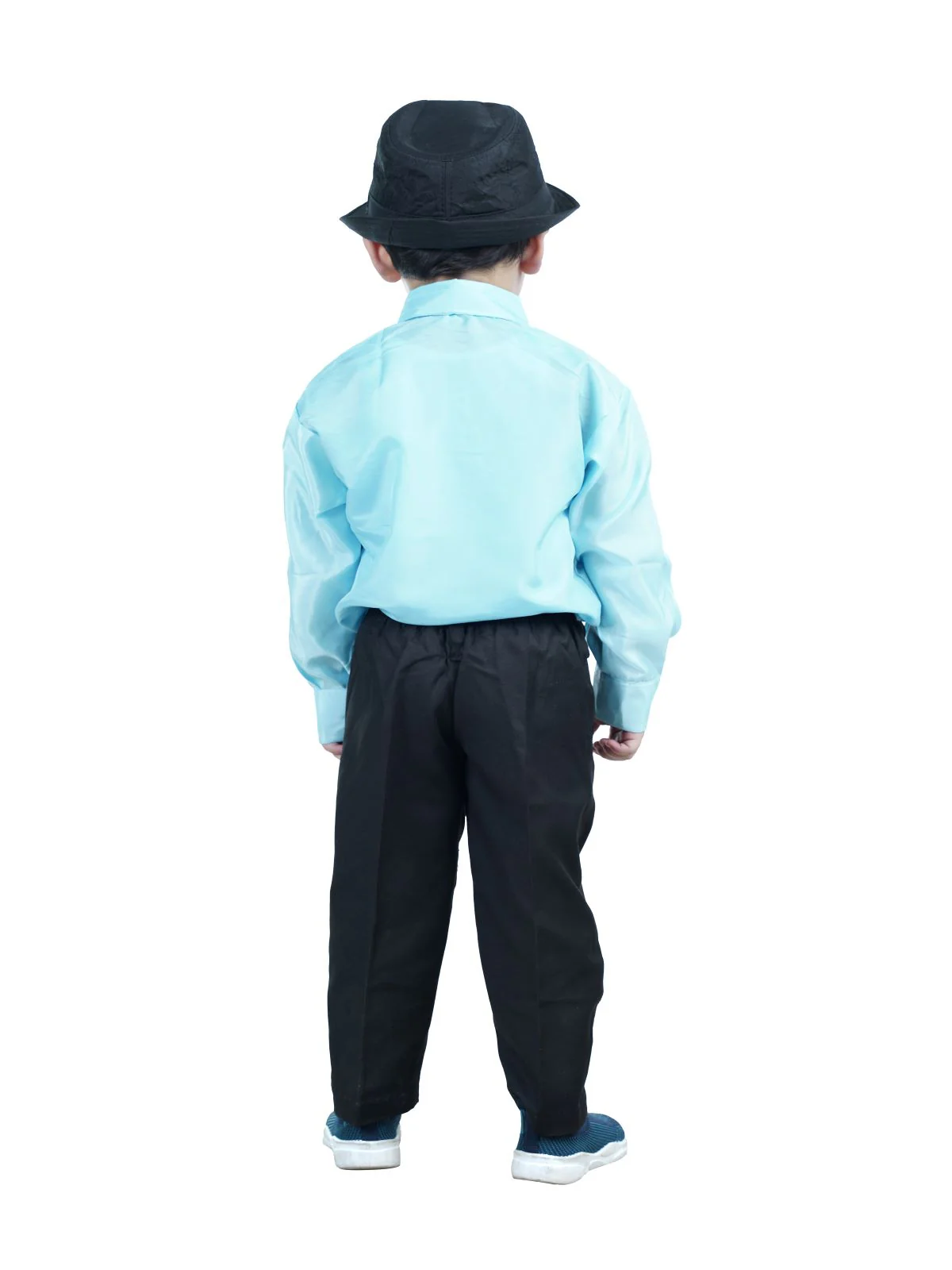Ballroom Western Dance Blue Frill Shirt Black Pant Hat & Bow Set Kids Fancy Dress Costume - Image 5