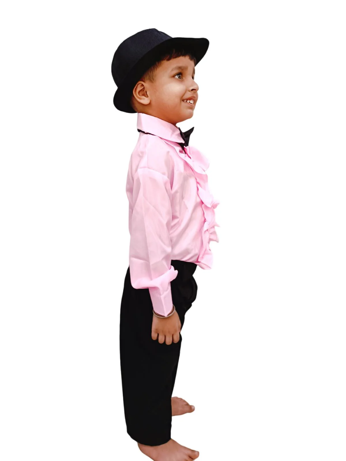 Ballroom Western Dance Pink Frill Shirt Black Pant Hat & Bow Set Kids and Adult Fancy Dress Costume - Image 4