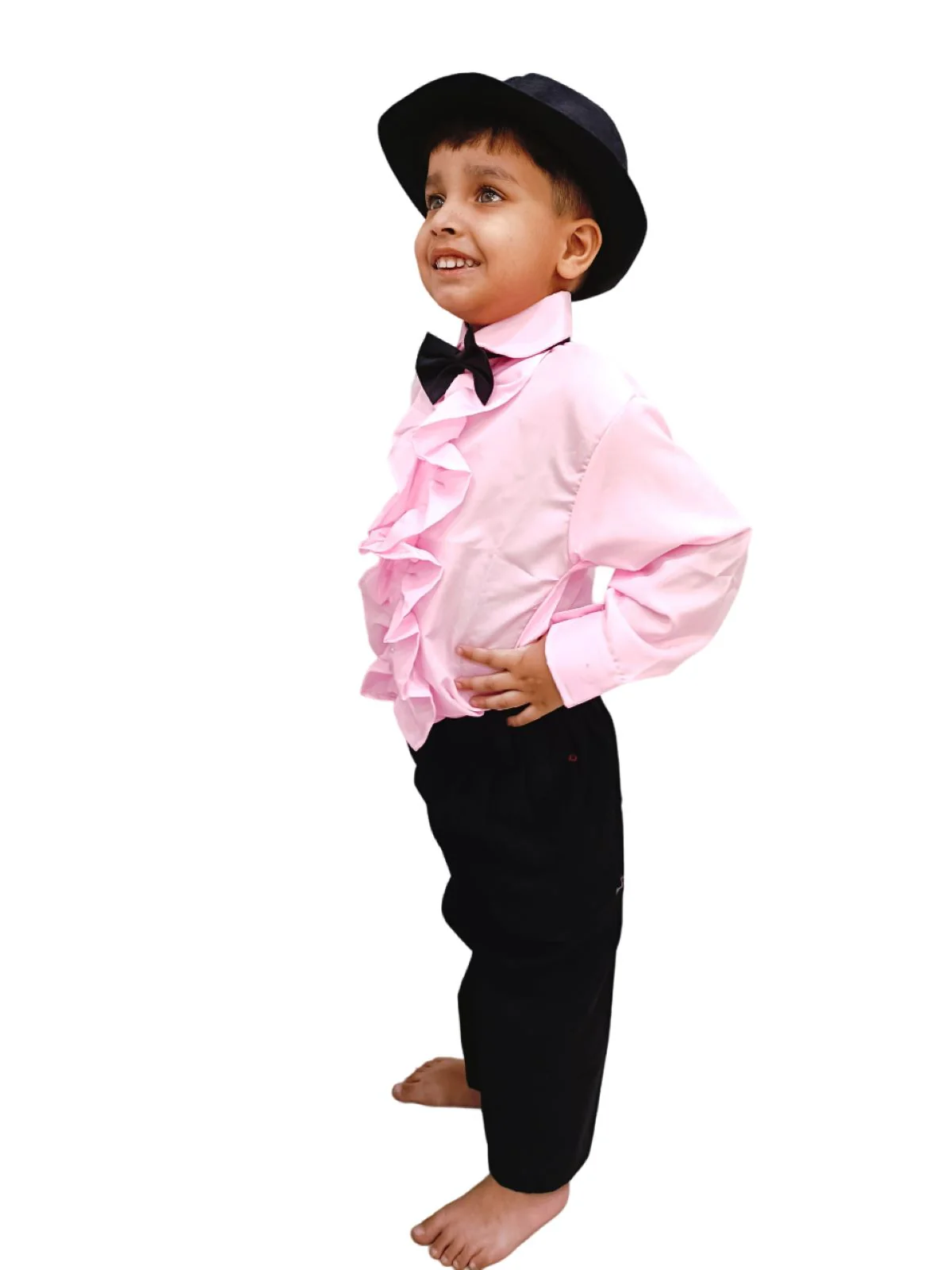 Ballroom Western Dance Pink Frill Shirt Black Pant Hat & Bow Set Kids and Adult Fancy Dress Costume - Image 6