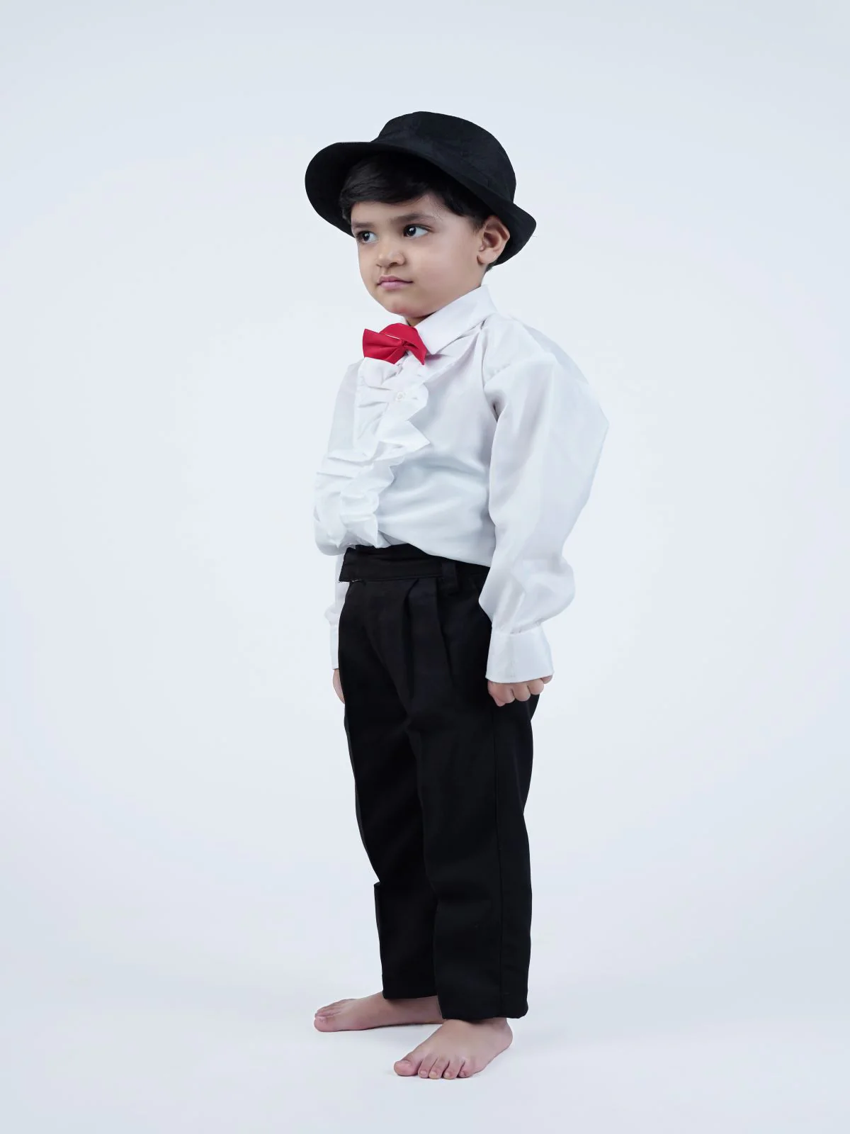 Ballroom Western Dance White Frill Shirt Black Pant Hat & Bow Set Kids Fancy Dress Costume - Image 7