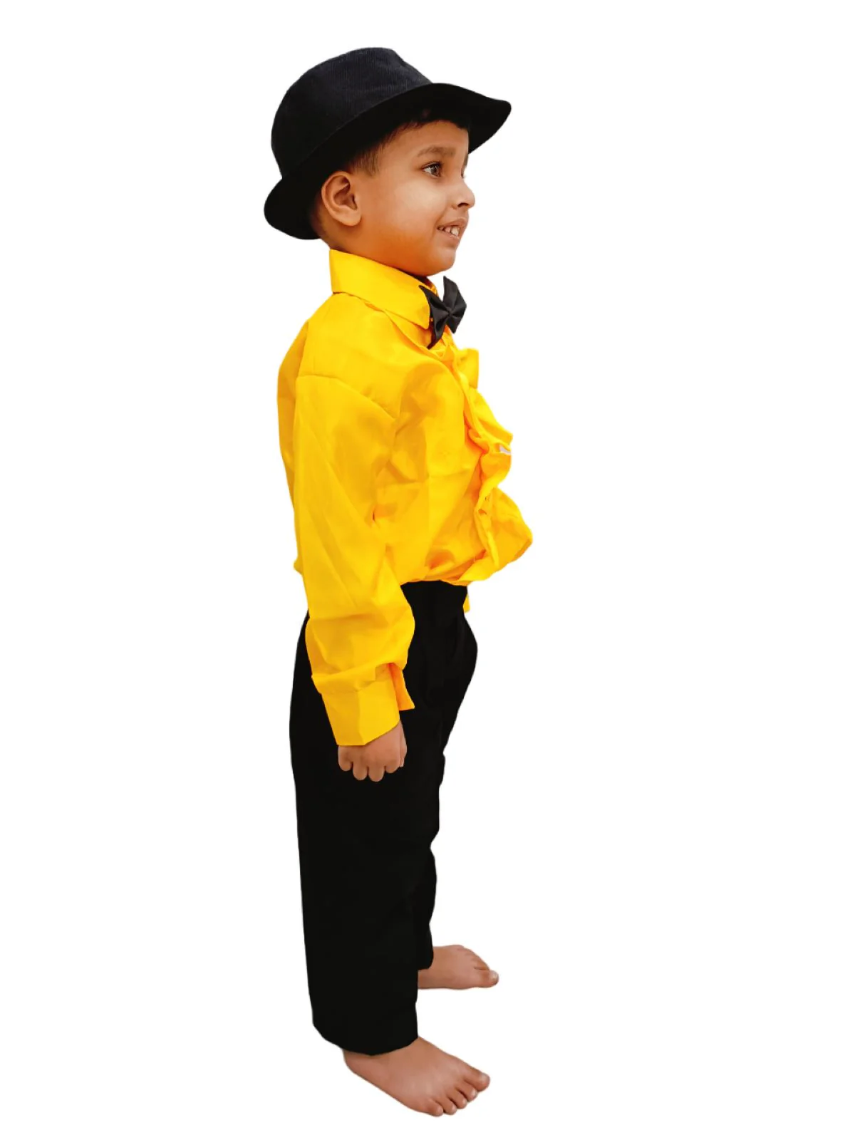 Ballroom Western Dance Yellow Frill Shirt Black Pant Hat & Bow Set Kids Fancy Dress Costume - Image 4