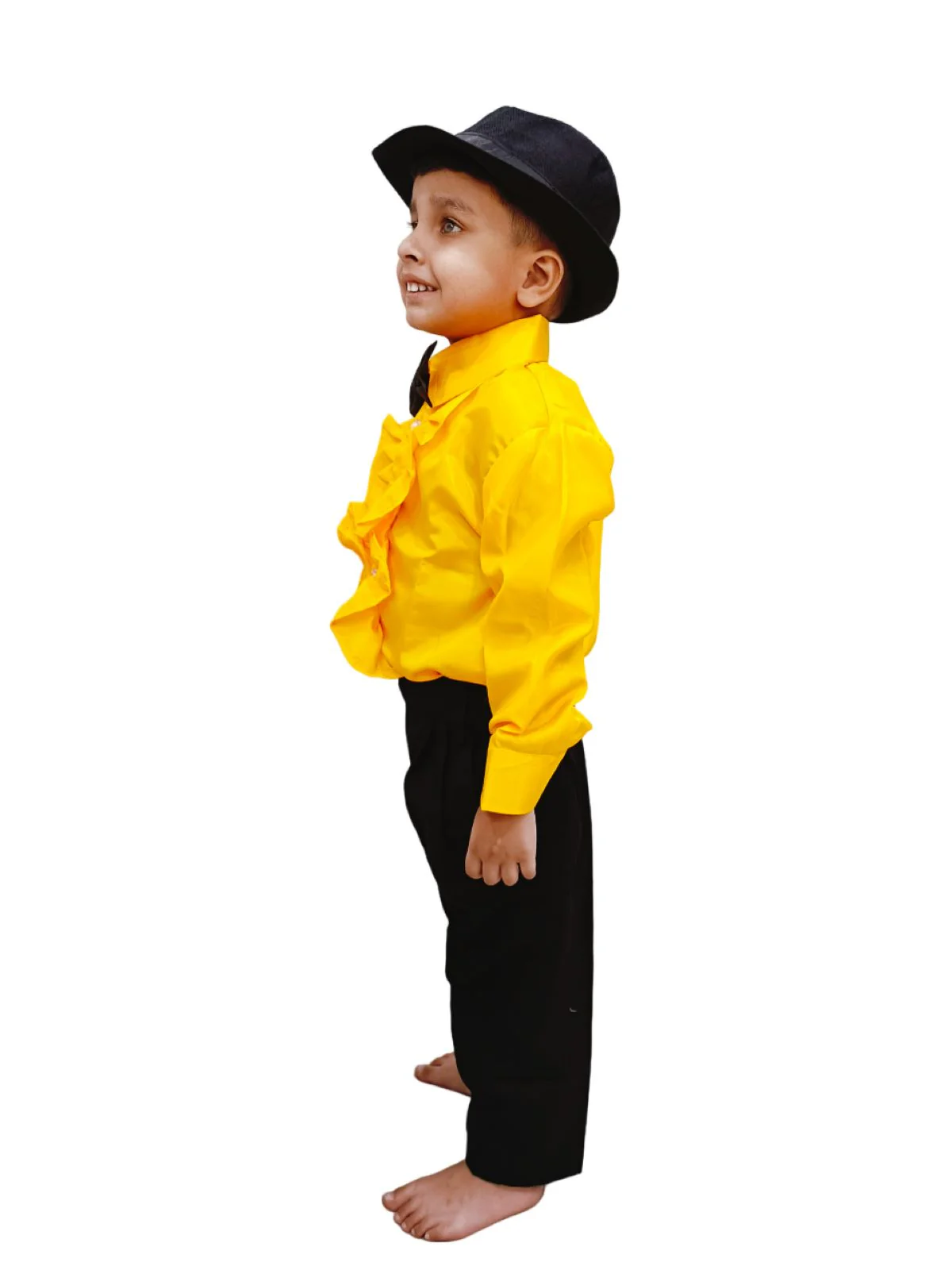 Ballroom Western Dance Yellow Frill Shirt Black Pant Hat & Bow Set Kids Fancy Dress Costume - Image 6