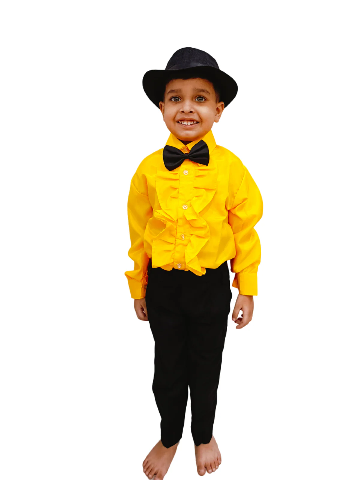 Ballroom Western Dance Yellow Frill Shirt Black Pant Hat & Bow Set Kids Fancy Dress Costume - Image 7
