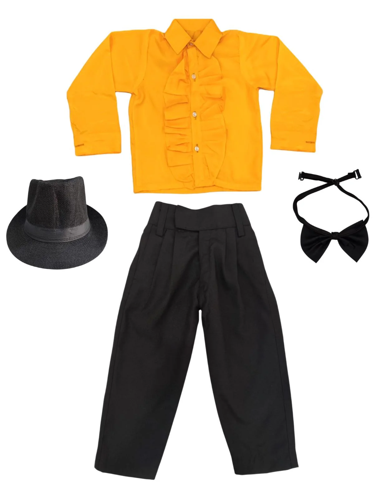 Ballroom Western Dance Yellow Frill Shirt Black Pant Hat & Bow Set Kids Fancy Dress Costume - Image 8