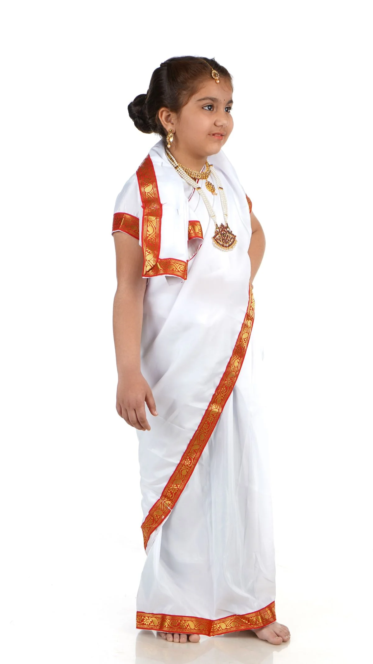 Bengali Saree with Jewellery Indian State For Girl's & Women Fancy Dress Costume for Girls - Image 3