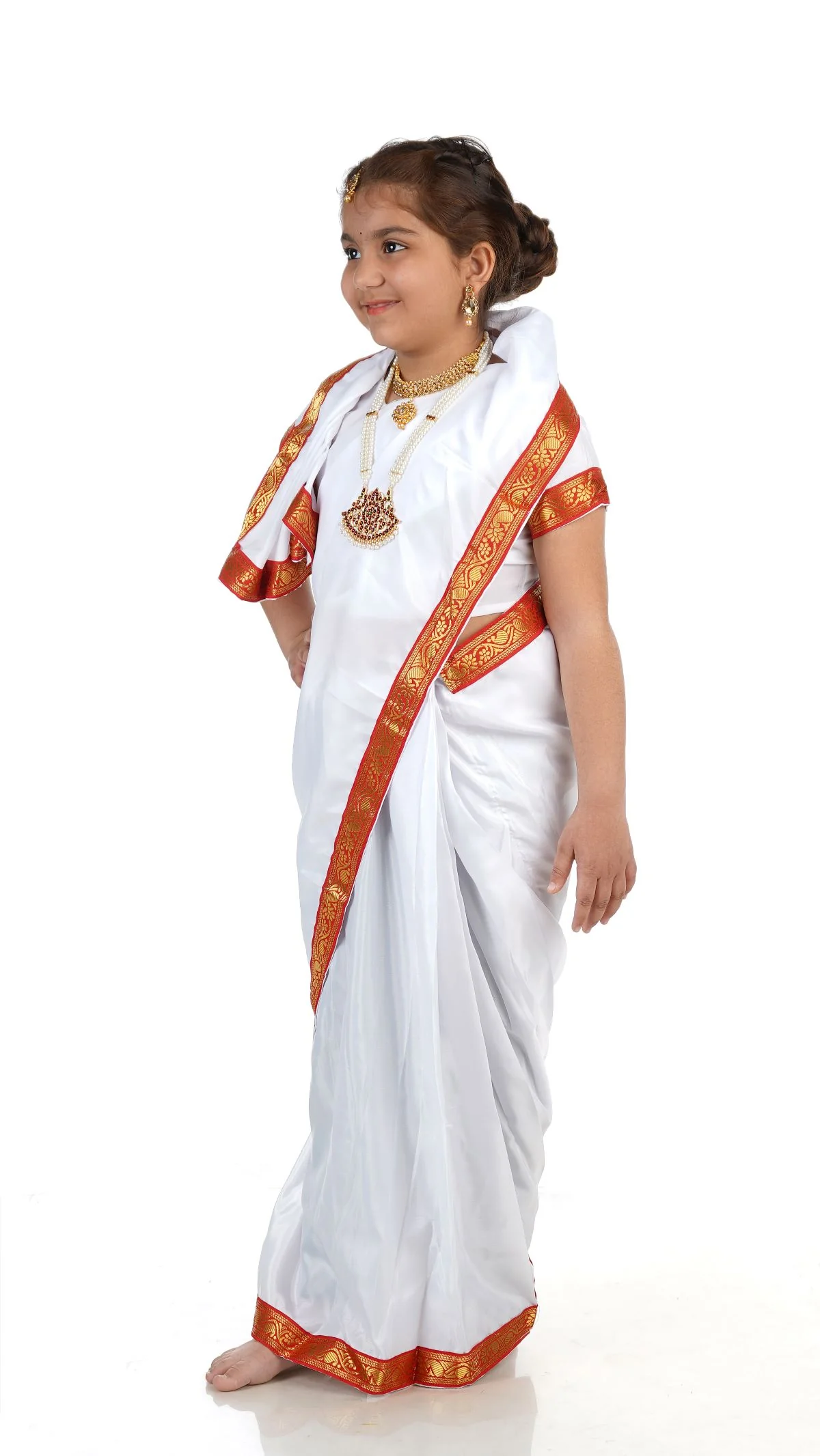 Bengali Saree with Jewellery Indian State For Girl's & Women Fancy Dress Costume for Girls - Image 5