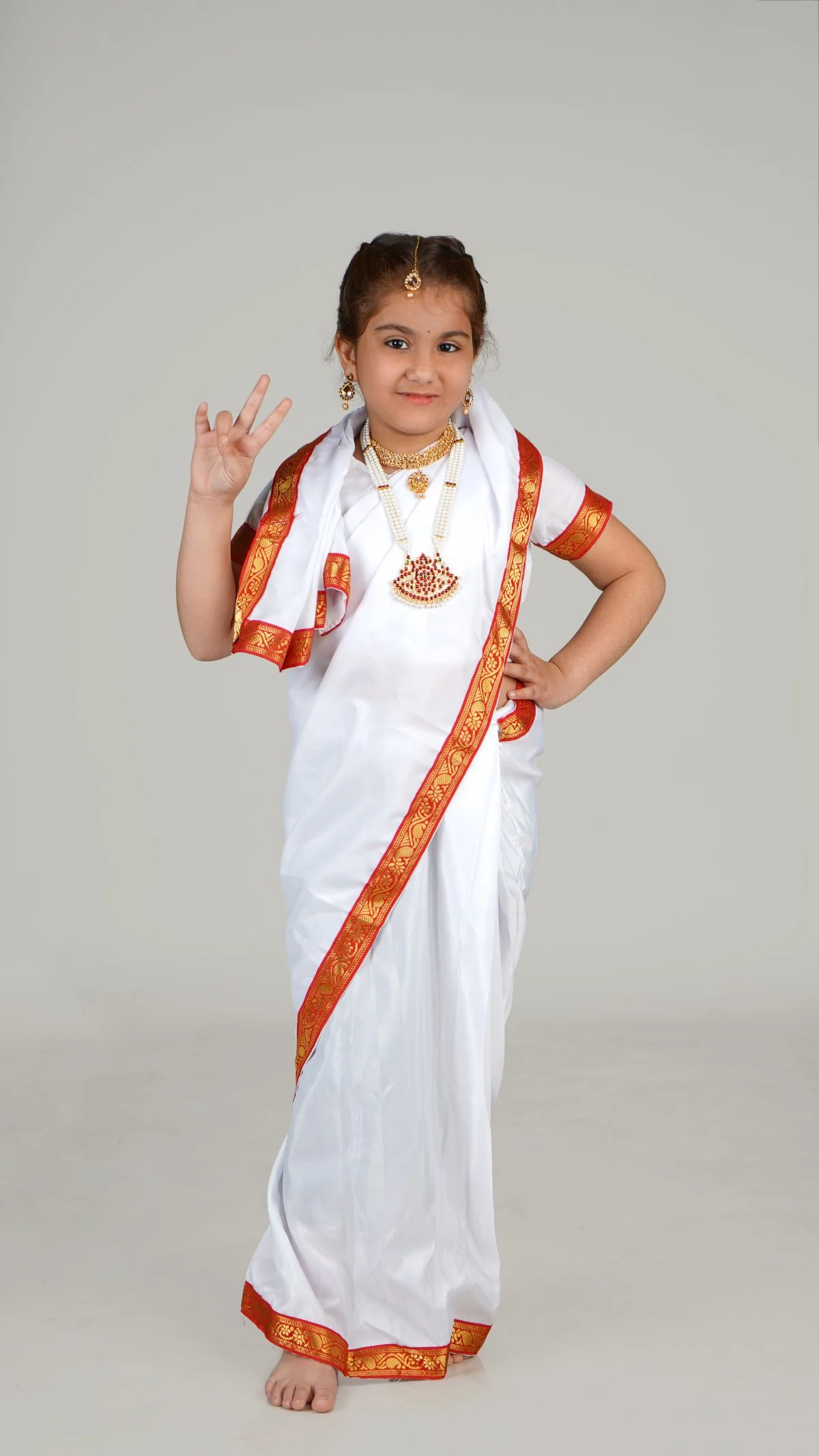 Bengali Saree with Jewellery Indian State For Girl's & Women Fancy Dress Costume for Girls - Image 6