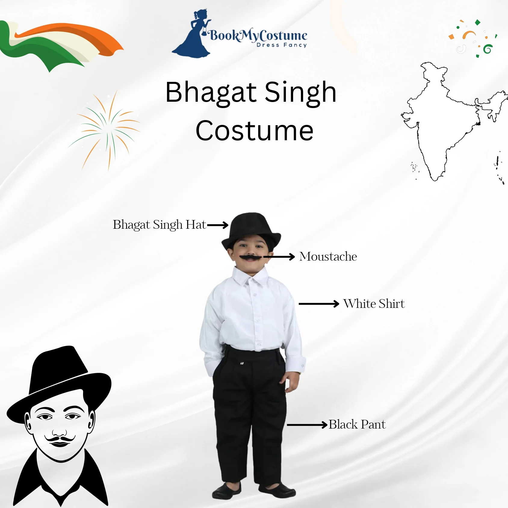 Bhagat Singh Freedom Fighter Young National Leader Kids Fancy Dress Costume - Image 4