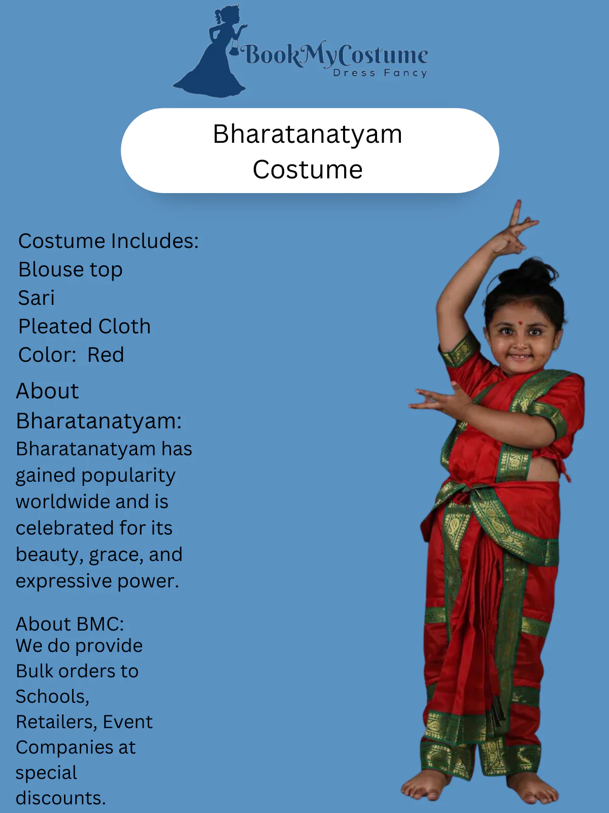 Bharatanatyam Saree Indian Classical Dance Costume for Girls | Kids & Adult Fancy Dress Costume - Image 7