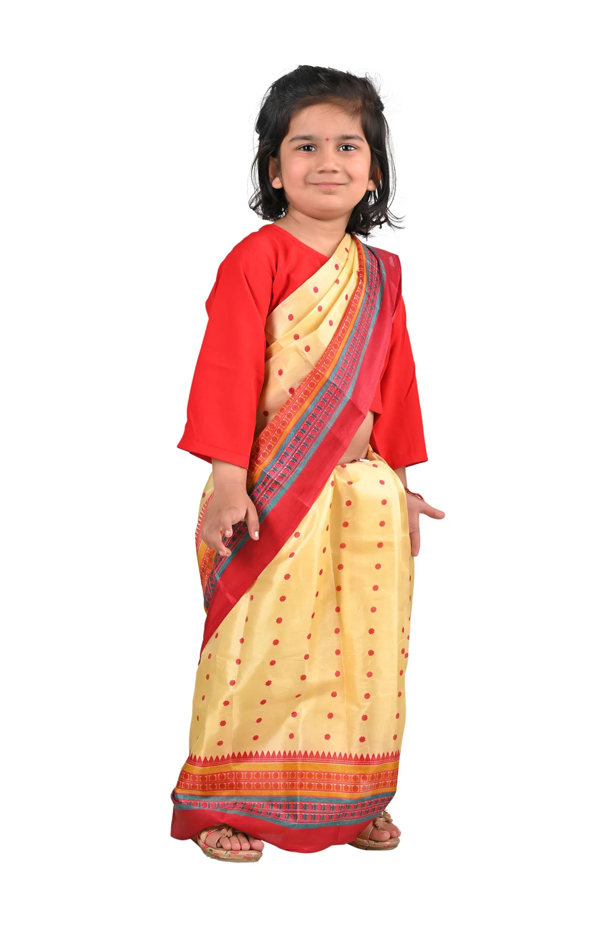 Bihu Dance Saree Assamese Indian State For Girls Fancy Dress Costume for Girls - Image 2