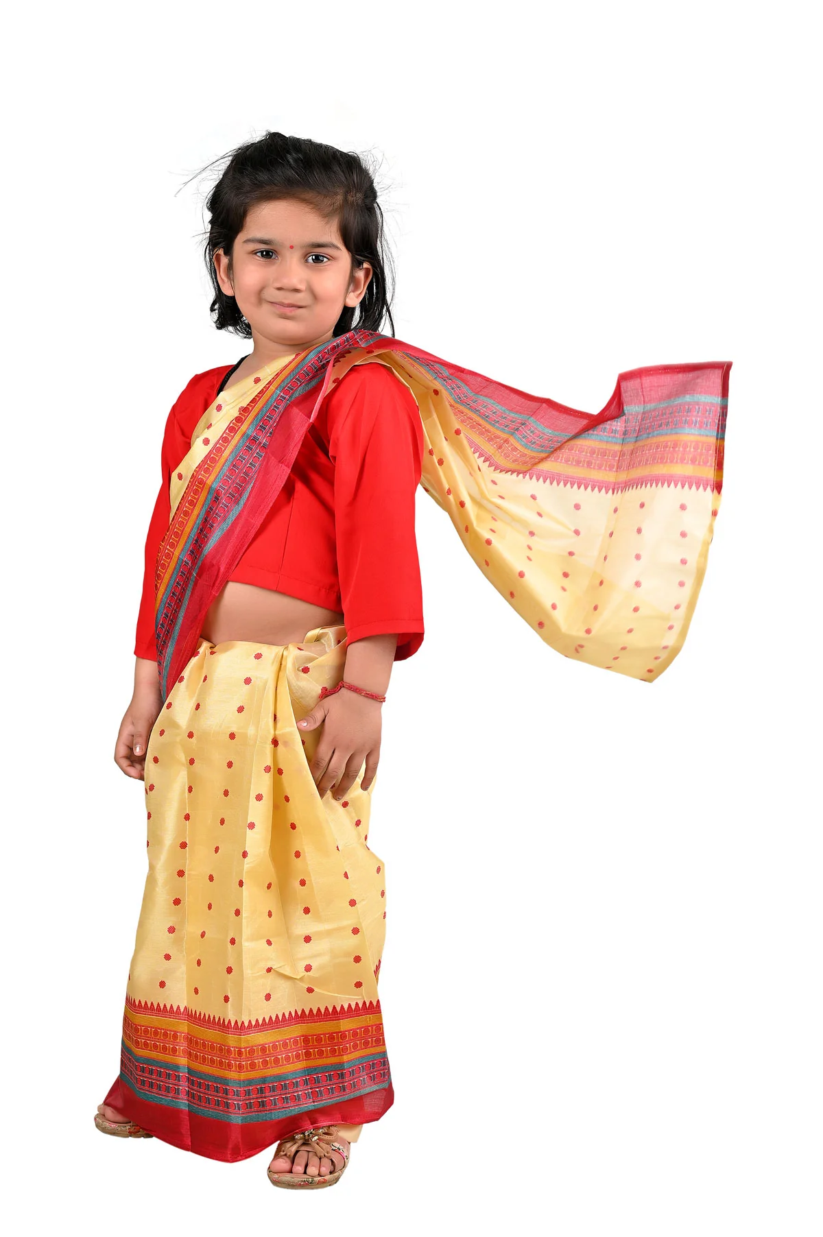 Bihu Dance Saree Assamese Indian State For Girls Fancy Dress Costume for Girls - Image 4