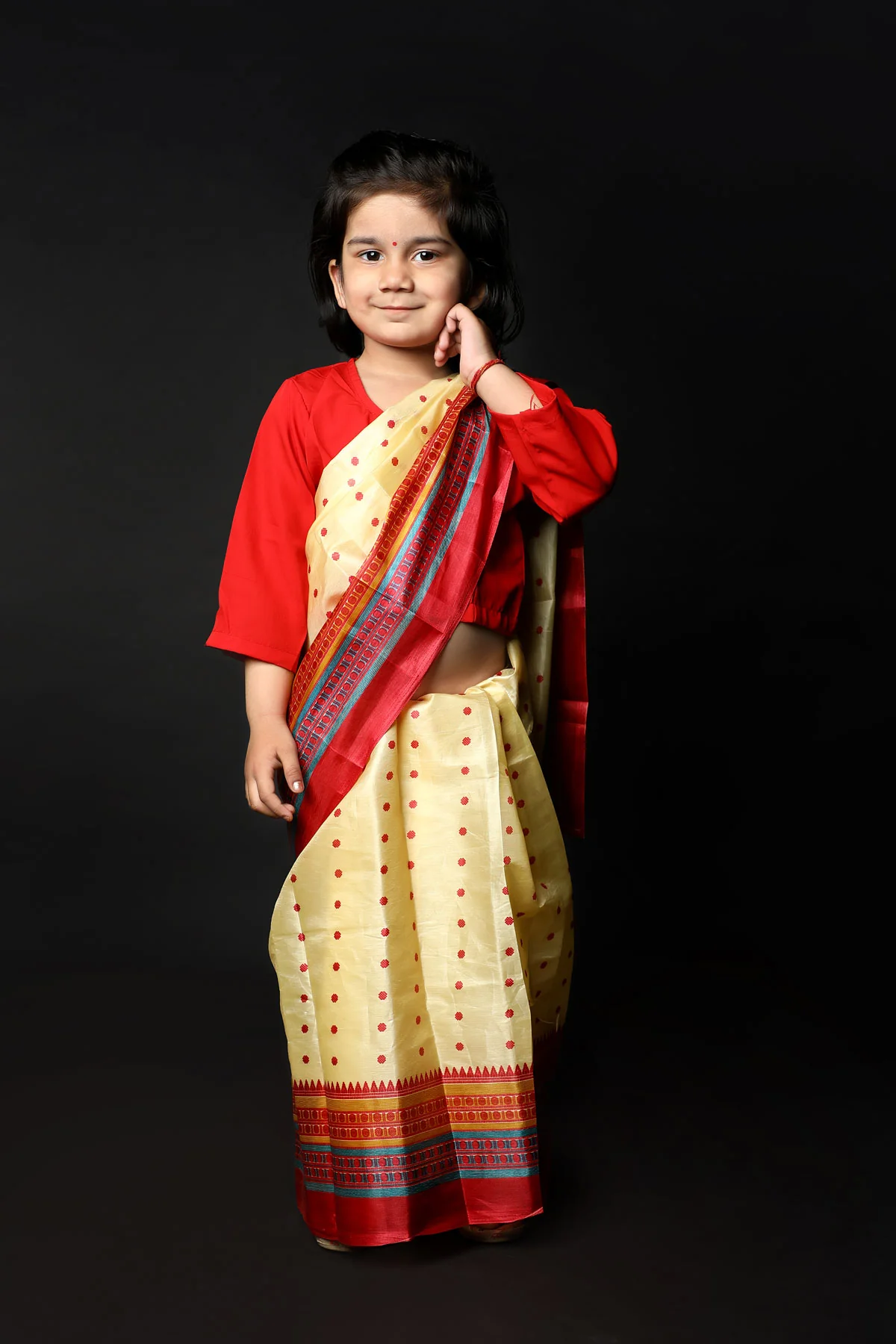Bihu Dance Saree Assamese Indian State For Girls Fancy Dress Costume for Girls - Image 5