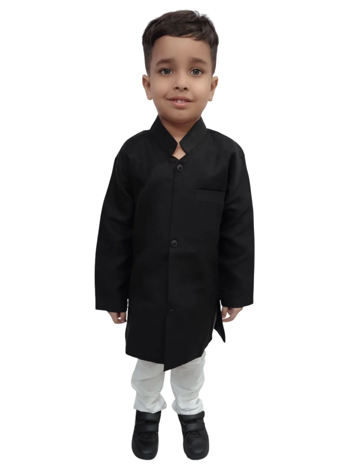 Black Achkan with White Churidar Pyjama Fancy Dress Costume