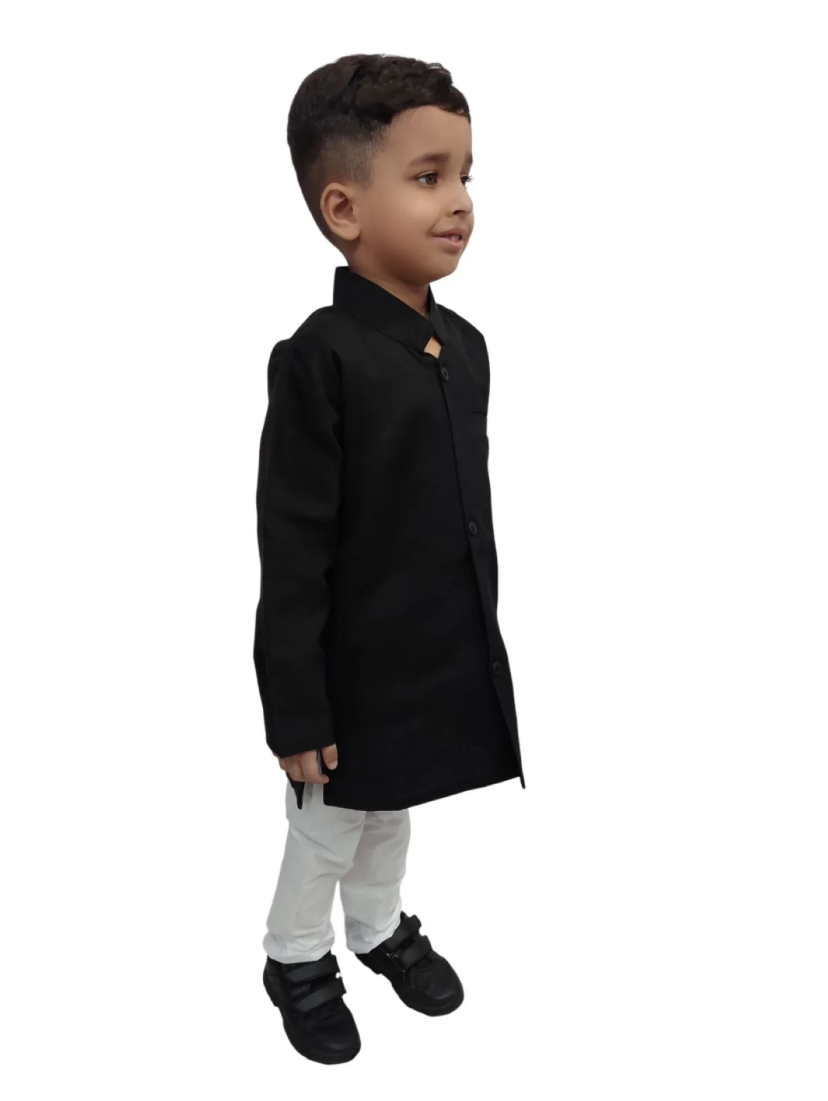 Black Achkan with White Churidar Pyjama Fancy Dress Costume - Image 2