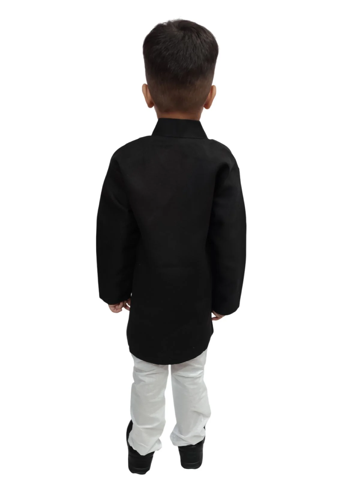 Black Achkan with White Churidar Pyjama Fancy Dress Costume - Image 3