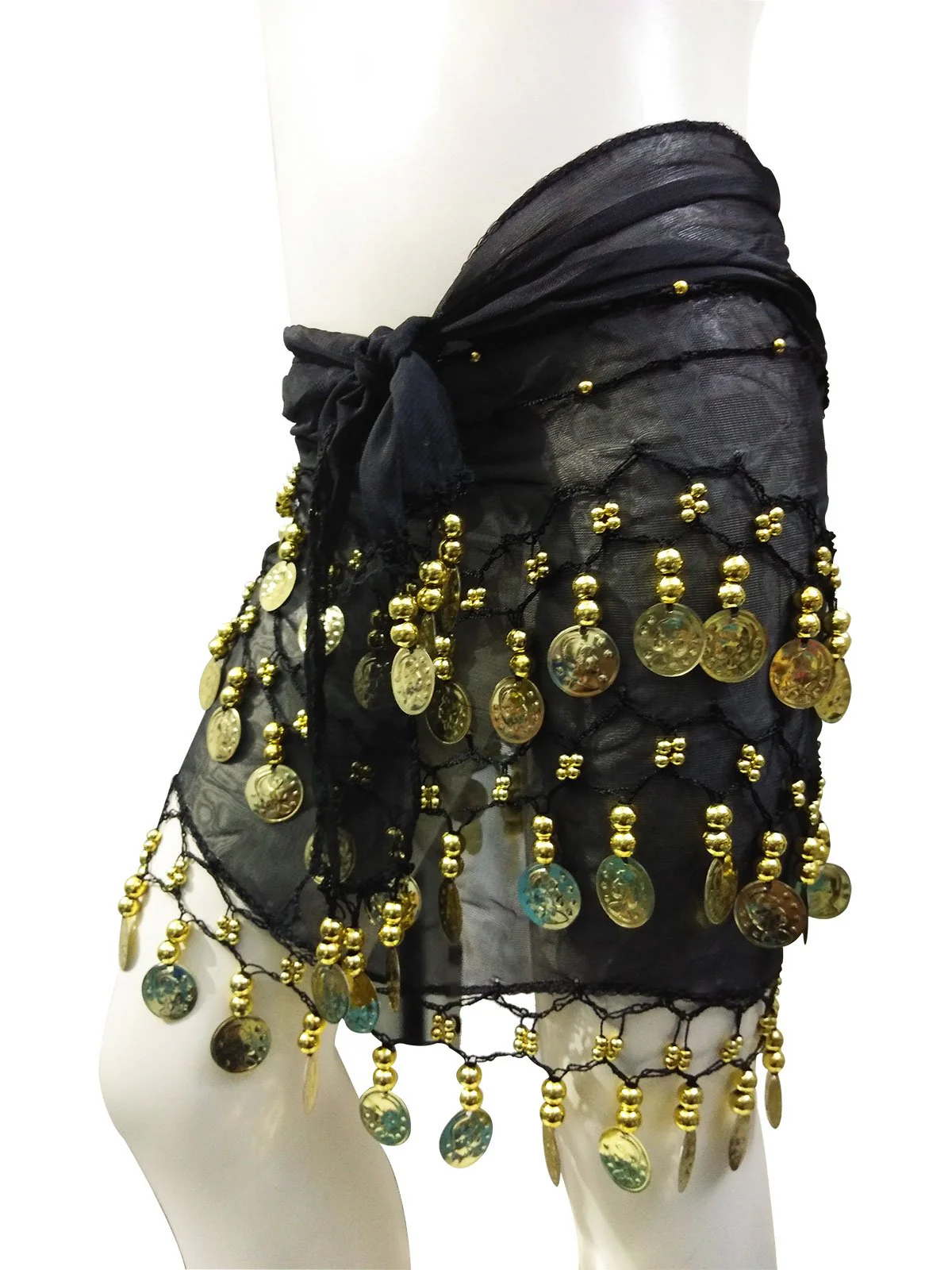 Black Belly Dance Gold Coins Belt For Adults and Kids Fancy Dress Costume Accessory - Image 8