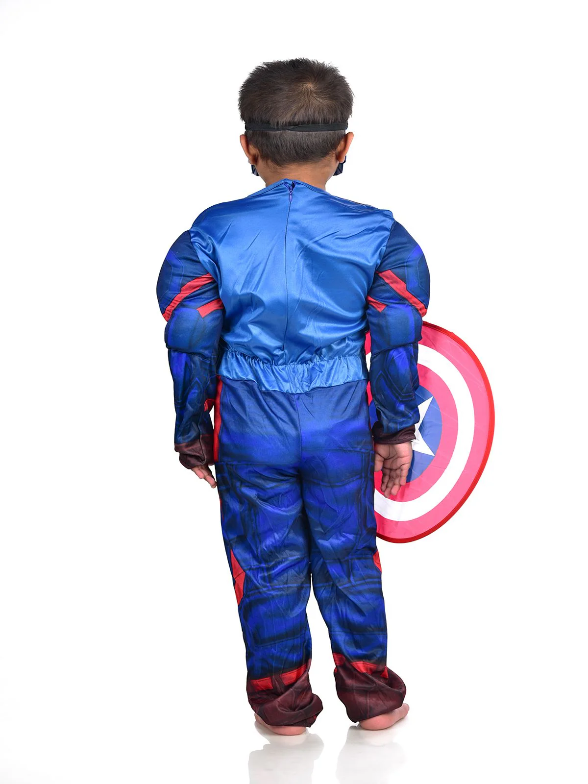Blue American Superhero Kids Fancy Dress Costume with Shield - Muscle Look - Imported - Image 3