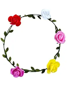 Floral Hair Band for Girls & Women – Artificial Rose Flower Tiara | Multicolor Hair Accessory for Haldi, Mehndi, Baby Shower, Bridal, Festive, Boho Look & Photoshoot - Image 2