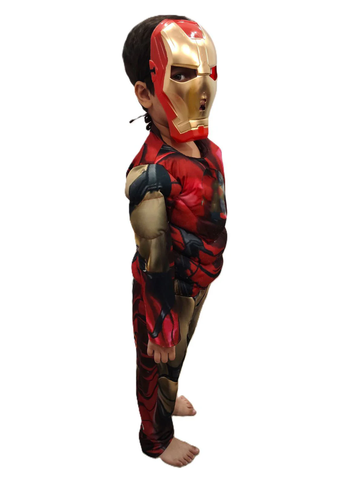 2 Pc Red and Yellow Muscle-Look Superhero Costume with Padded Chest, Arms & Plastic Face Mask | Sublimation Printed Fancy Dress Outfit | Birthday Party Prop - Image 2