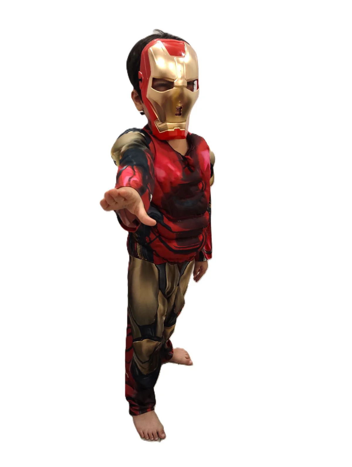 2 Pc Red and Yellow Muscle-Look Superhero Costume with Padded Chest, Arms & Plastic Face Mask | Sublimation Printed Fancy Dress Outfit | Birthday Party Prop - Image 3