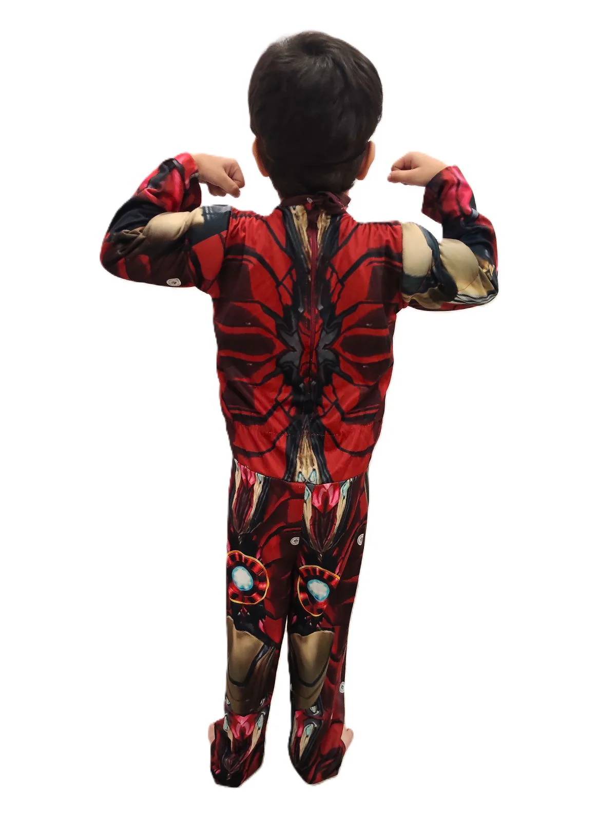2 Pc Red and Yellow Muscle-Look Superhero Costume with Padded Chest, Arms & Plastic Face Mask | Sublimation Printed Fancy Dress Outfit | Birthday Party Prop - Image 4