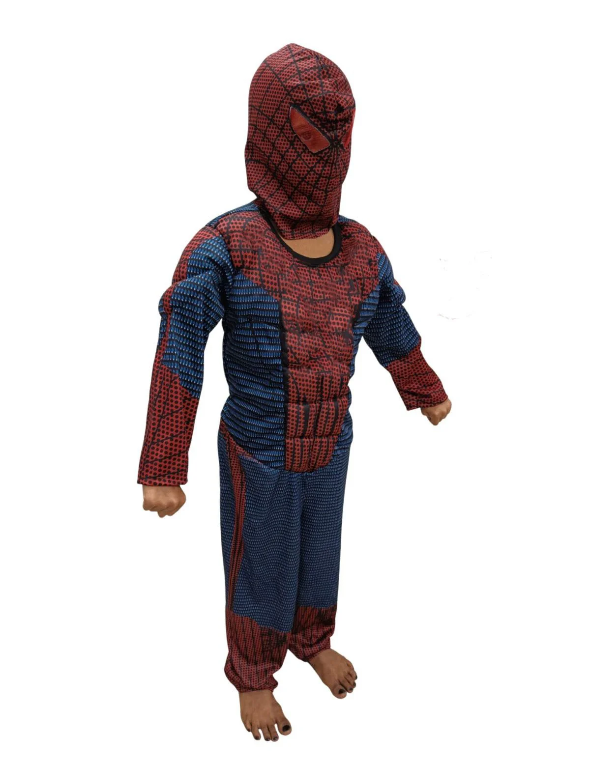 2 Pc Red Blue Web Hero Muscle-Look Superhero Costume with Padded Chest, Arms & Cloth Mask | Sublimation Printed Fancy Dress Outfit | Birthday Celebration Costume - Image 3