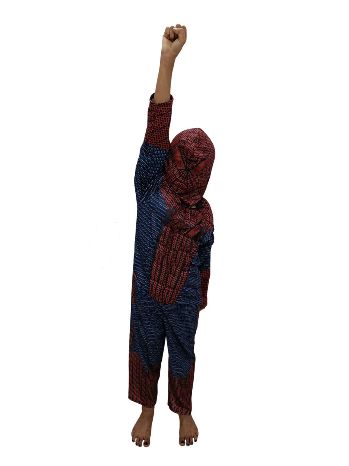 2 Pc Red Blue Web Hero Muscle-Look Superhero Costume with Padded Chest, Arms & Cloth Mask | Sublimation Printed Fancy Dress Outfit | Birthday Celebration Costume - Image 4