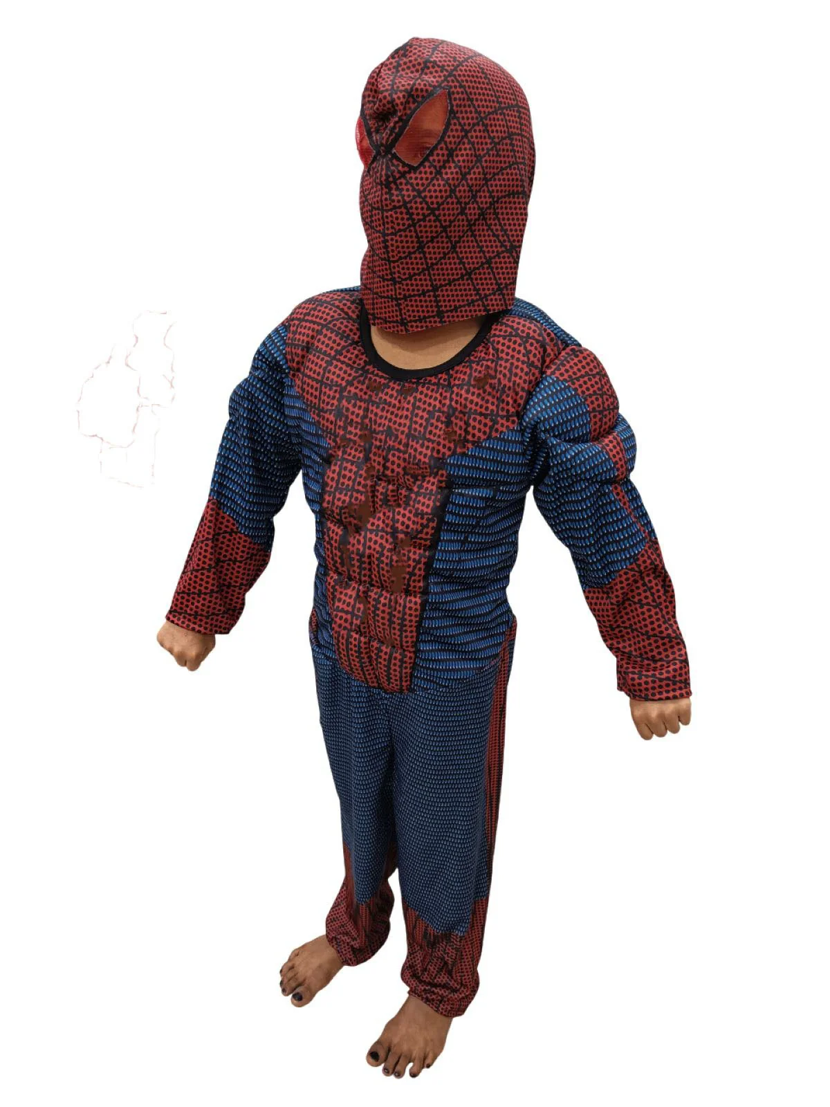 2 Pc Red Blue Web Hero Muscle-Look Superhero Costume with Padded Chest, Arms & Cloth Mask | Sublimation Printed Fancy Dress Outfit | Birthday Celebration Costume - Image 6