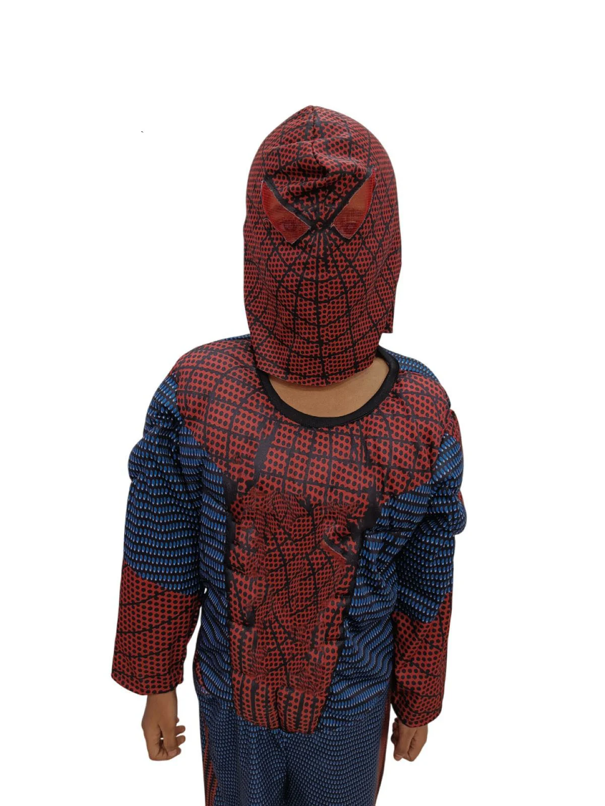 2 Pc Red Blue Web Hero Muscle-Look Superhero Costume with Padded Chest, Arms & Cloth Mask | Sublimation Printed Fancy Dress Outfit | Birthday Celebration Costume - Image 7
