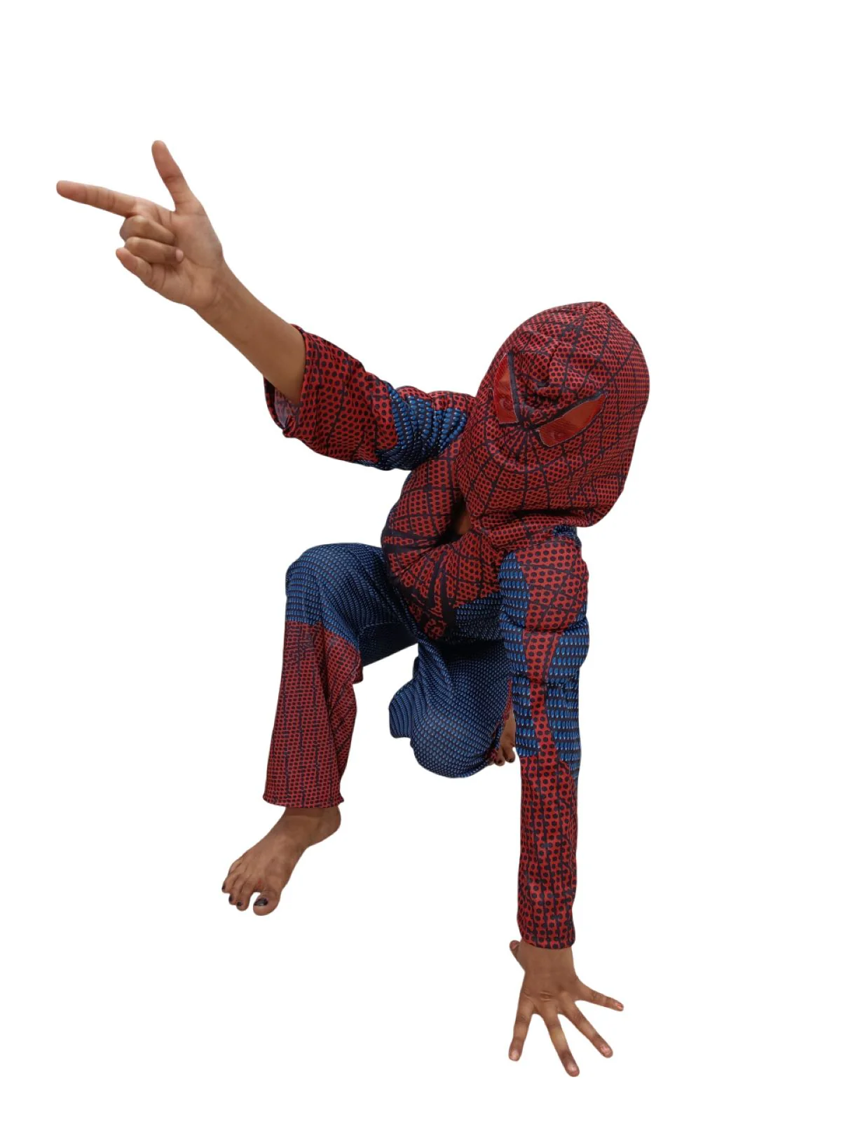 2 Pc Red Blue Web Hero Muscle-Look Superhero Costume with Padded Chest, Arms & Cloth Mask | Sublimation Printed Fancy Dress Outfit | Birthday Celebration Costume - Image 8