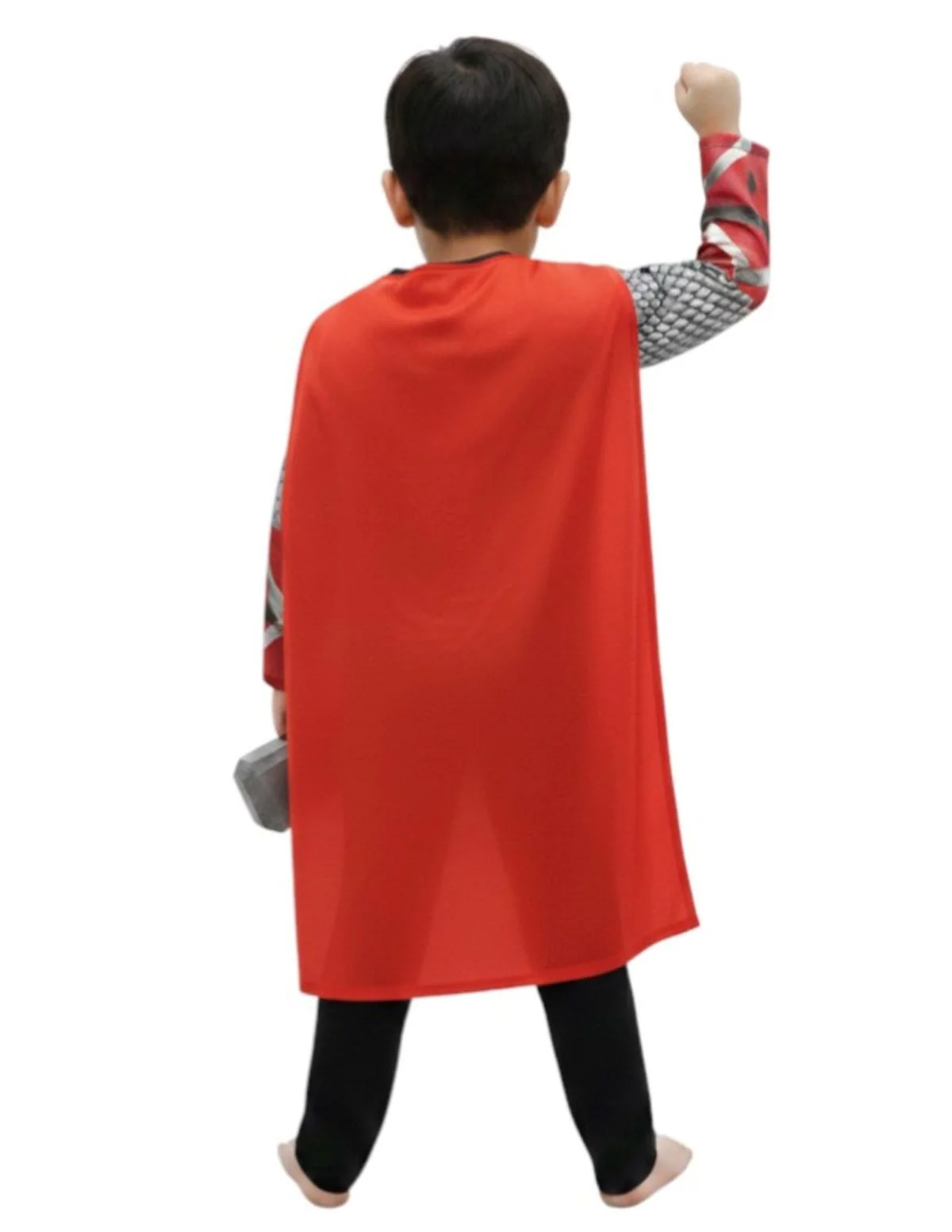 3 Pc Grey Thunder God Muscle-Look Superhero Costume with Padded Chest, Arms, Hammer & Plastic Face Mask | Sublimation Printed Fancy Dress Outfit | Birthday Celebration Costume - Image 3