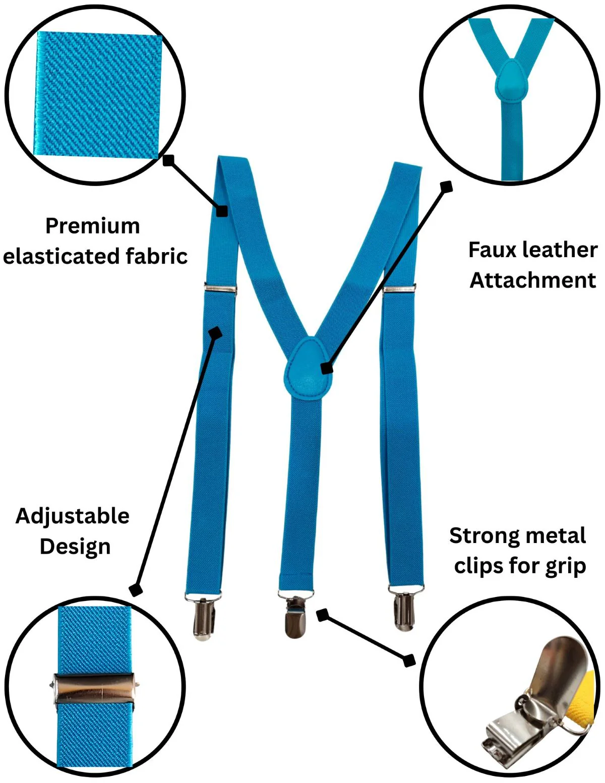 Adjustable Elastic Y-Back Style Unisex Blue Suspender for Adults – Fancy Dress Costume Accessory with Strong Metal Clips - Image 5
