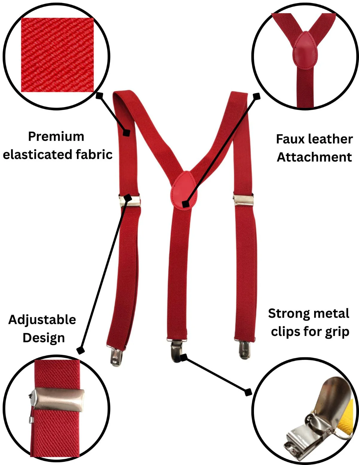 Adjustable Elastic Y-Back Style Unisex Red Suspender for Adults – Fancy Dress Costume Accessory with Strong Metal Clips - Image 5
