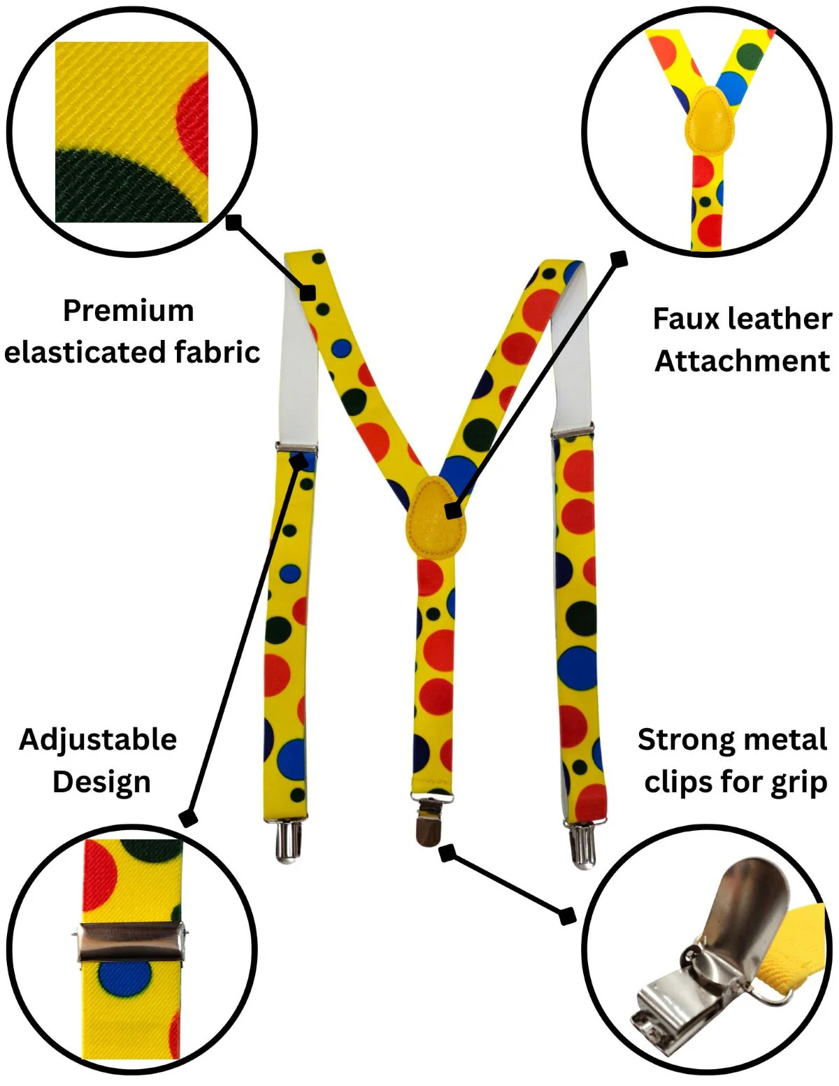 Adjustable Elastic Y-Back Style Unisex Suspender in Joker Look for Adults – Fancy Dress Costume Accessory with Strong Metal Clips - Image 5