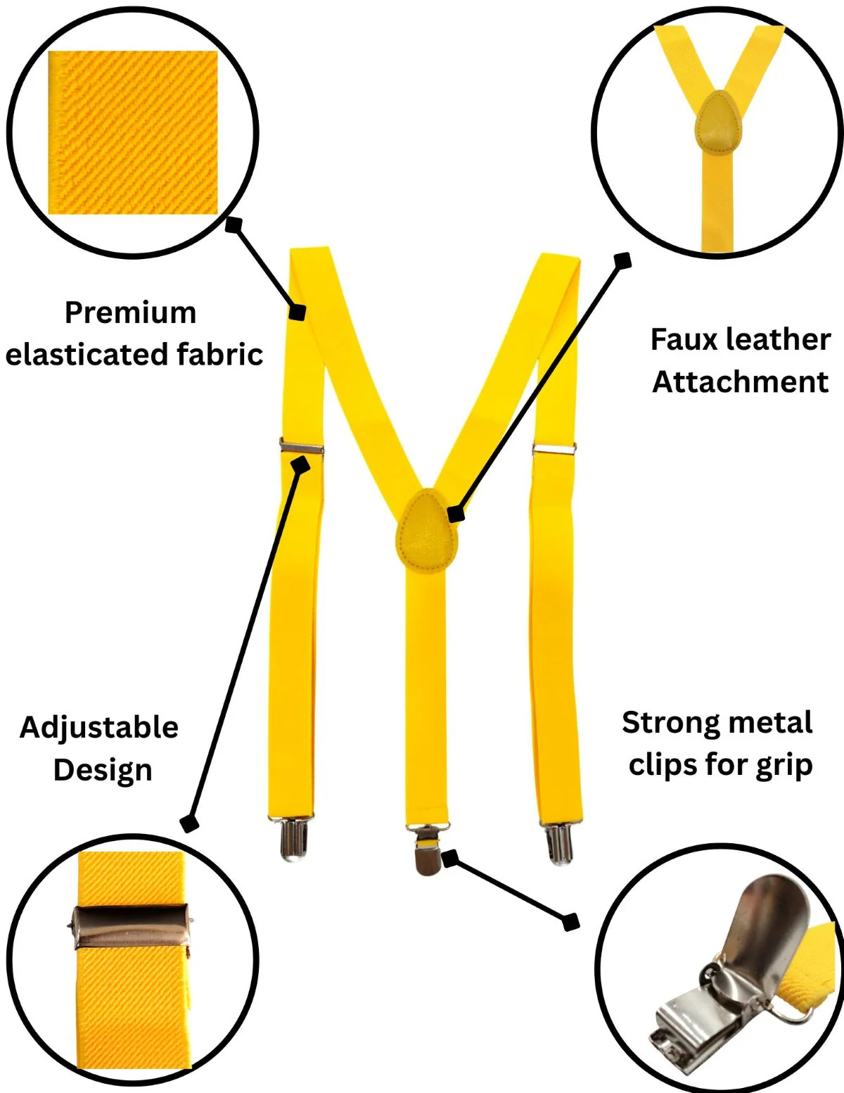 Adjustable Elastic Y-Back Style Unisex Yellow Suspender for Adults – Fancy Dress Costume Accessory with Strong Metal Clips - Image 5