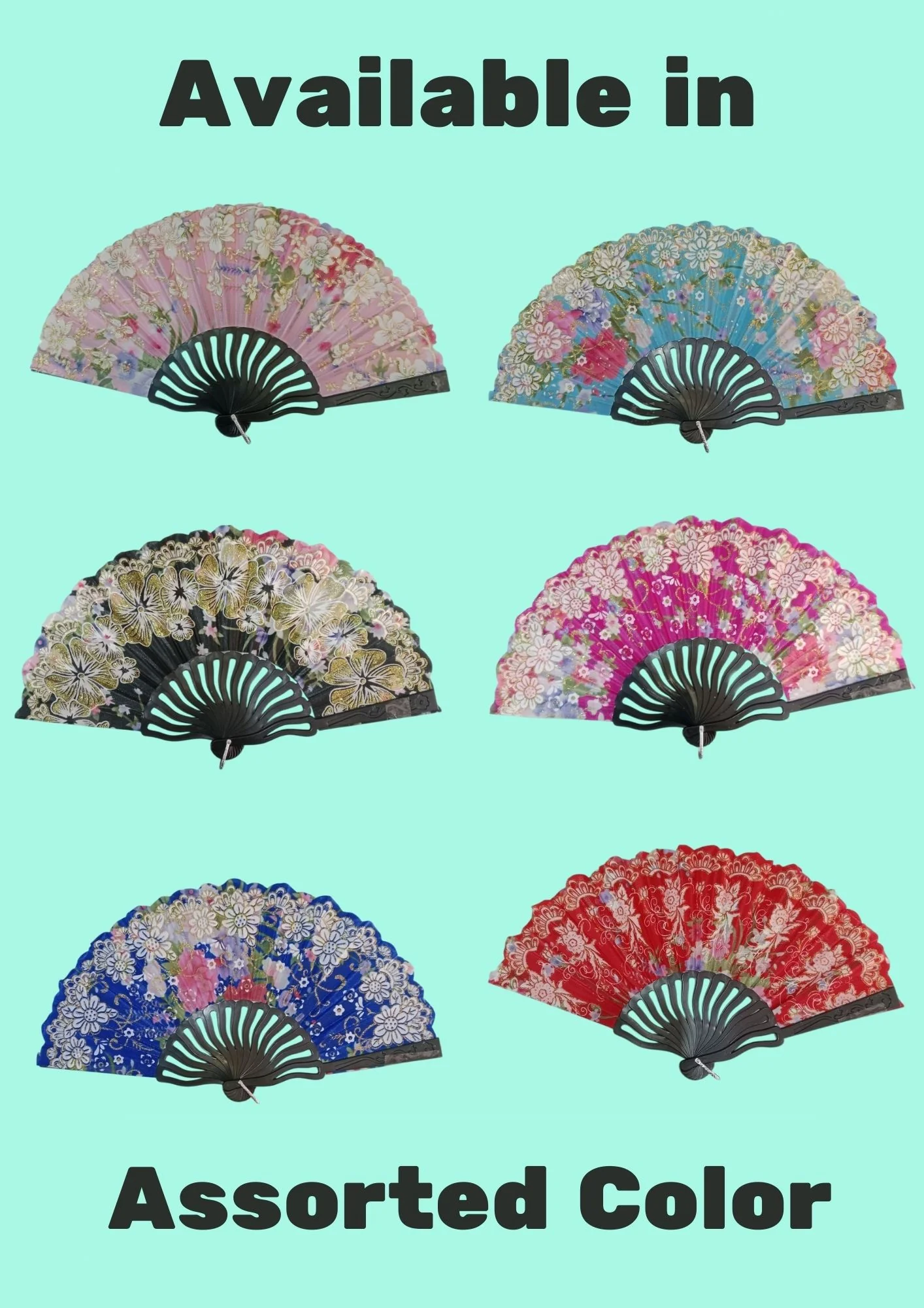 Assorted Plastic Japanese Dance Fan – Elegant Fancy Dress Costume Accessories for Kids & Adults| Perfect for Group Annual Day Dances - Image 2