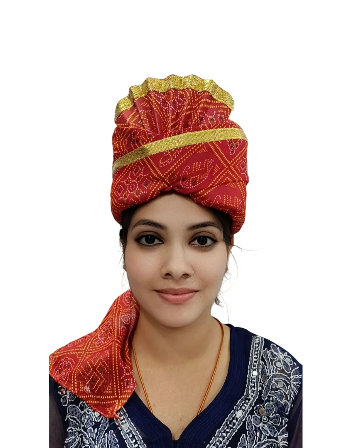 Bandhej Turban/Pagdi with Turra for Men & Women | Wedding & Celebration Headwear | Traditional Rajasthani Pagdi for Barati & Guests | Free Size - Image 2