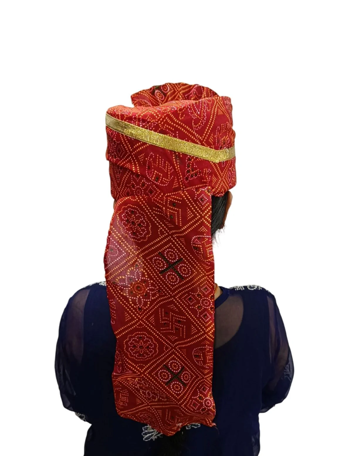Bandhej Turban/Pagdi with Turra for Men & Women | Wedding & Celebration Headwear | Traditional Rajasthani Pagdi for Barati & Guests | Free Size - Image 3