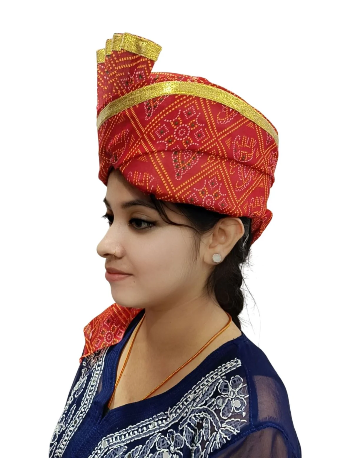 Bandhej Turban/Pagdi with Turra for Men & Women | Wedding & Celebration Headwear | Traditional Rajasthani Pagdi for Barati & Guests | Free Size - Image 4