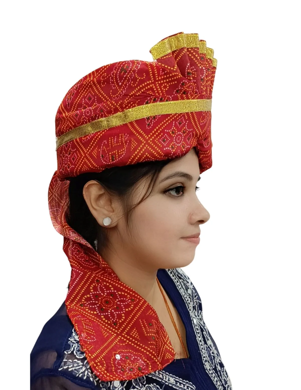 Bandhej Turban/Pagdi with Turra for Men & Women | Wedding & Celebration Headwear | Traditional Rajasthani Pagdi for Barati & Guests | Free Size - Image 5