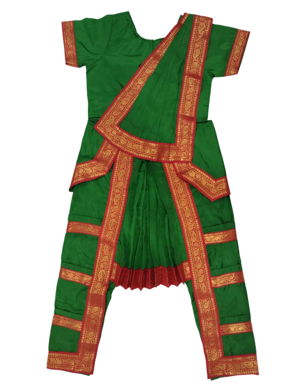 Bharatanatyam Costume for Girls and Women – Green with Red Border | Classical Dance Dress | Indian Dance Dress for Girls | Traditional Dance Outfit - Image 11