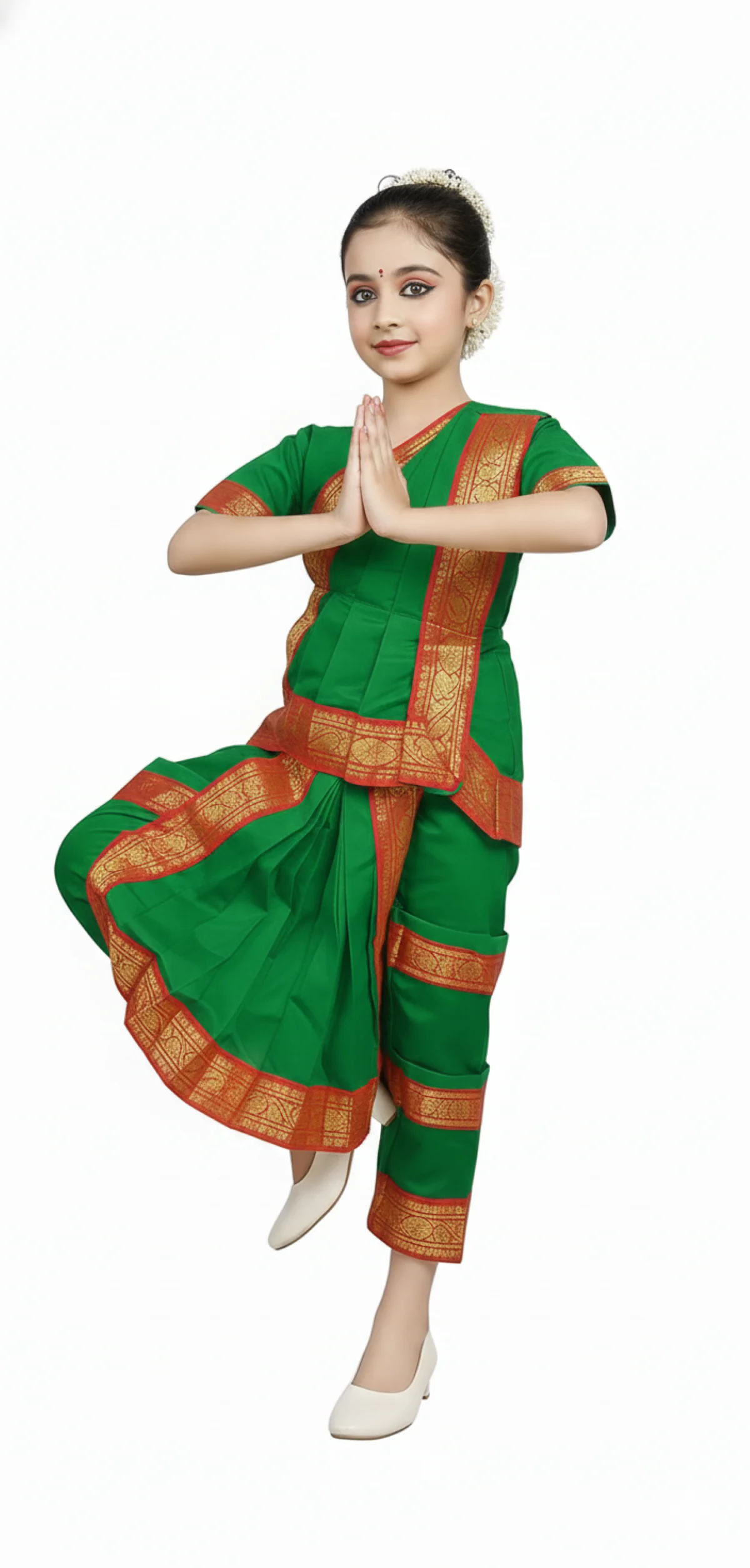 Bharatanatyam Costume for Girls and Women – Green with Red Border | Classical Dance Dress | Indian Dance Dress for Girls | Traditional Dance Outfit - Image 5