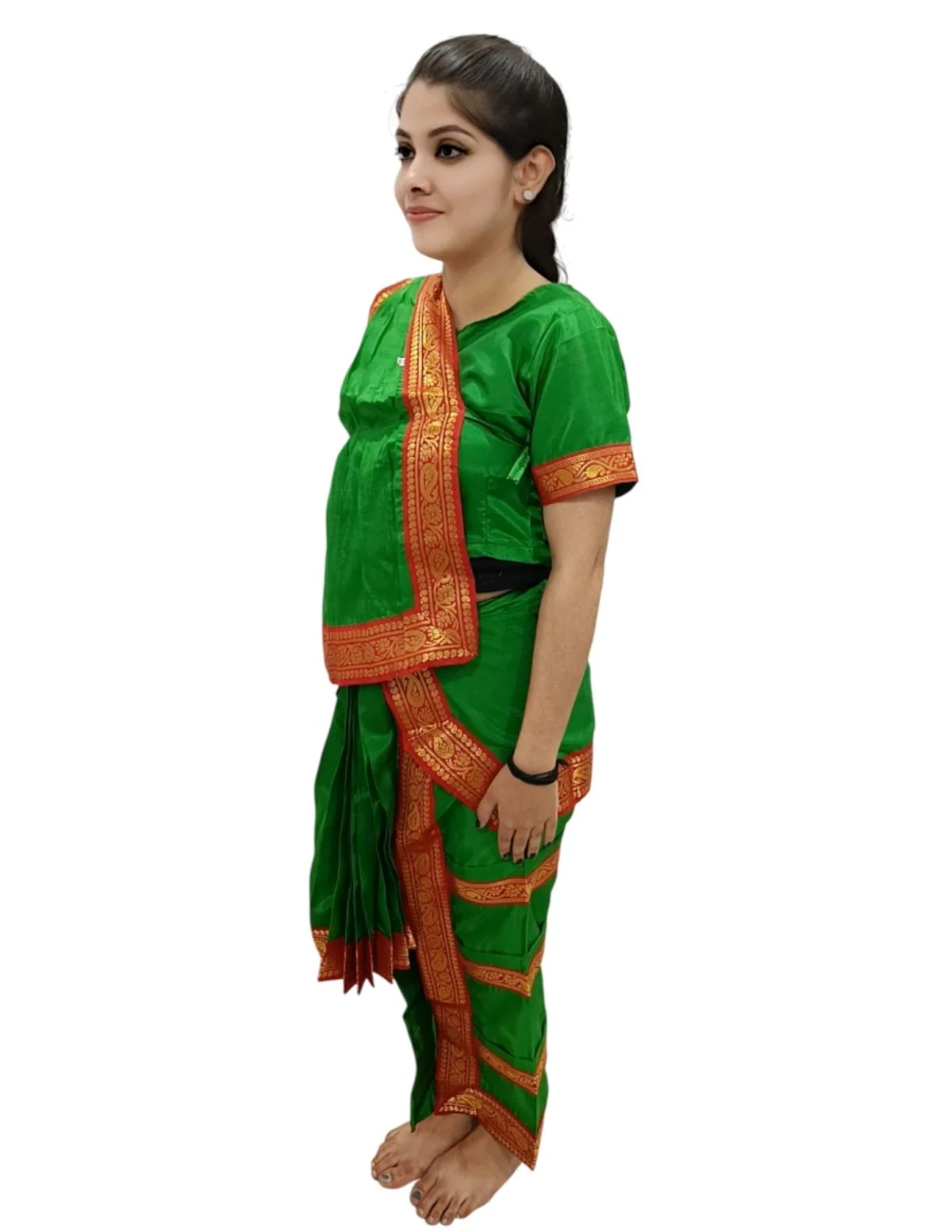 Bharatanatyam Costume for Girls and Women – Green with Red Border | Classical Dance Dress | Indian Dance Dress for Girls | Traditional Dance Outfit - Image 9