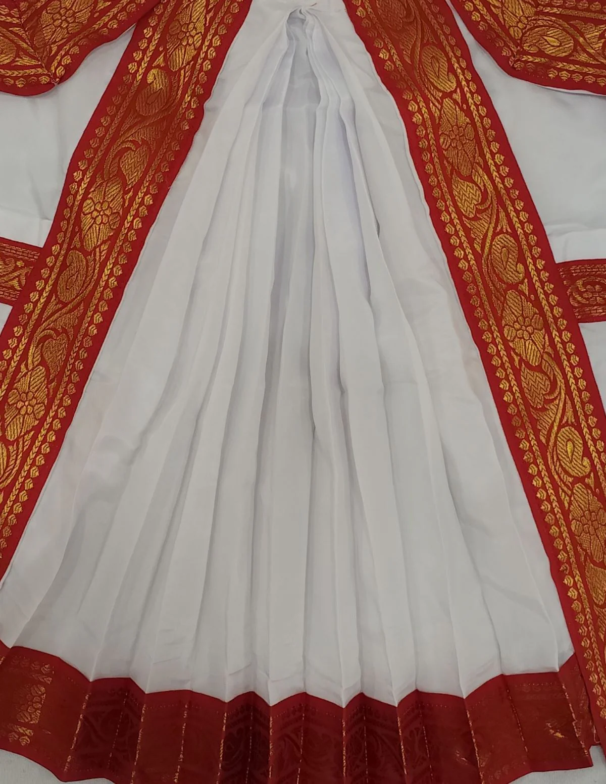 Red & White Bharatanatyam Saree Indian Classical Dance Costume for Girls | Kids & Adult Fancy Dress Costume - Image 13